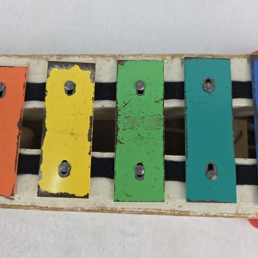 Vintage 1978 Fisher-Price No 870 Musical Xylophone Pull-a-Tune Toy W/ Mallet USA